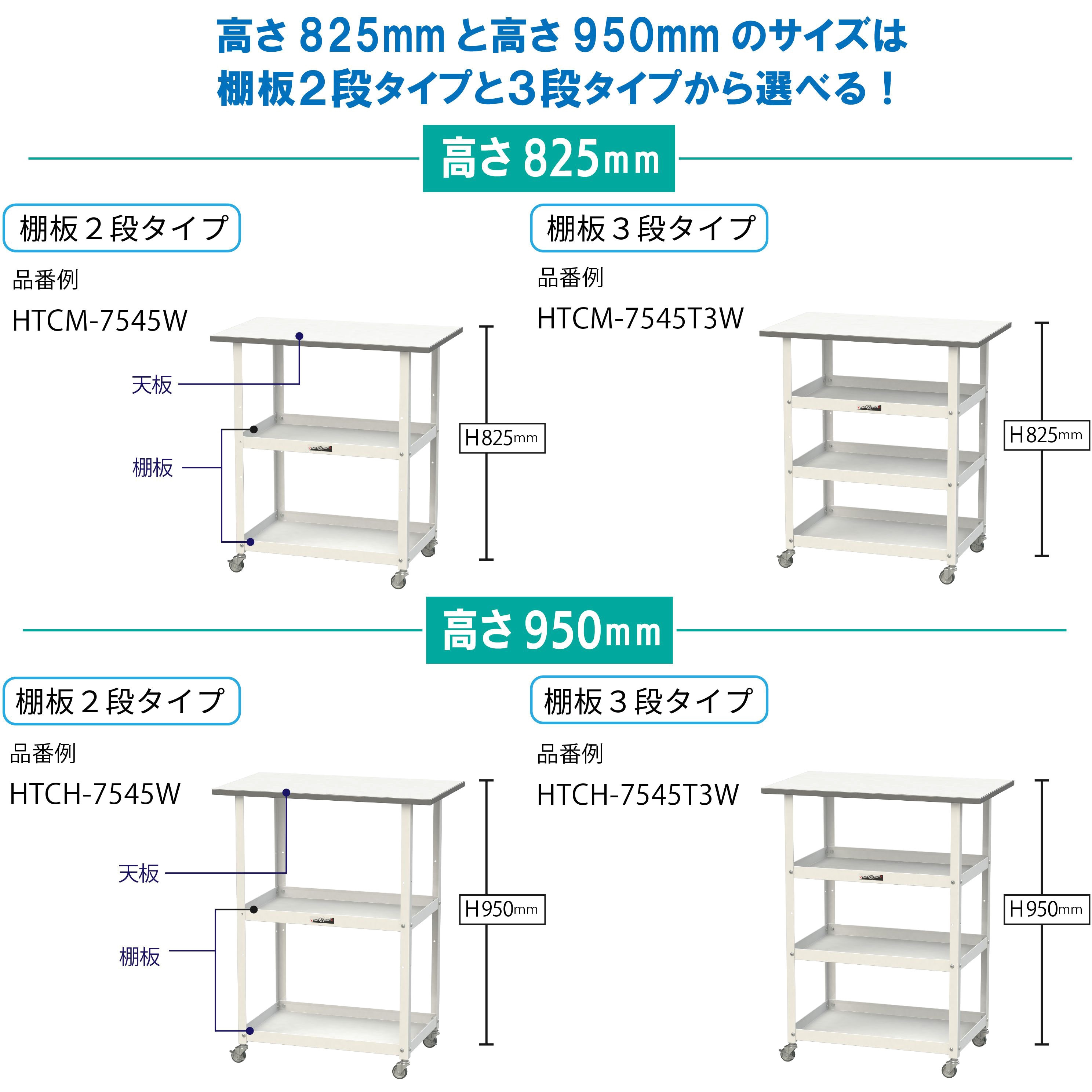 HTC-7545W 軽量作業台/キャスター付き_天板付き150ワゴン_低圧メラミン