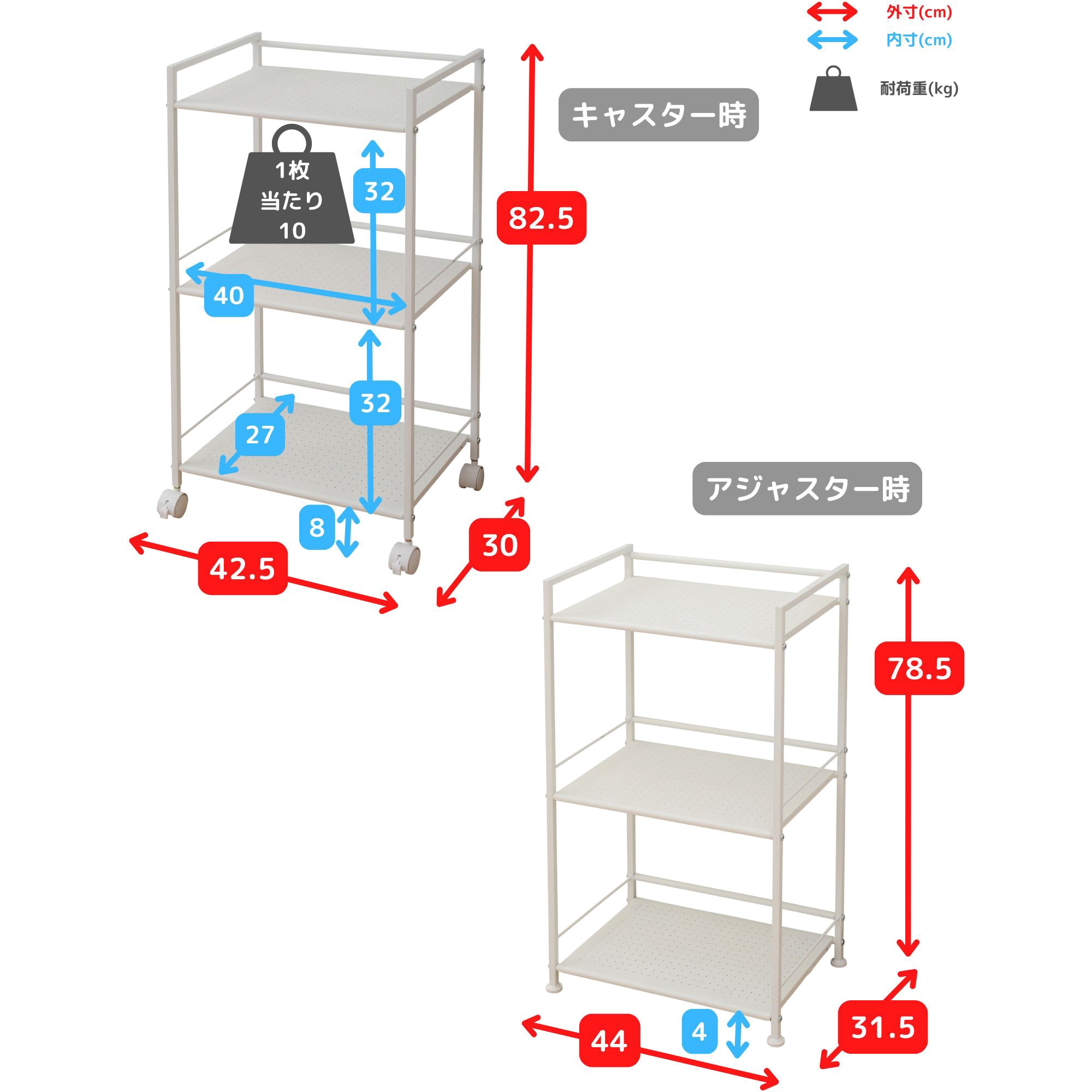 CPR-50432C(WH) スチールラック キャスター付き YAMAZEN(山善) 2段