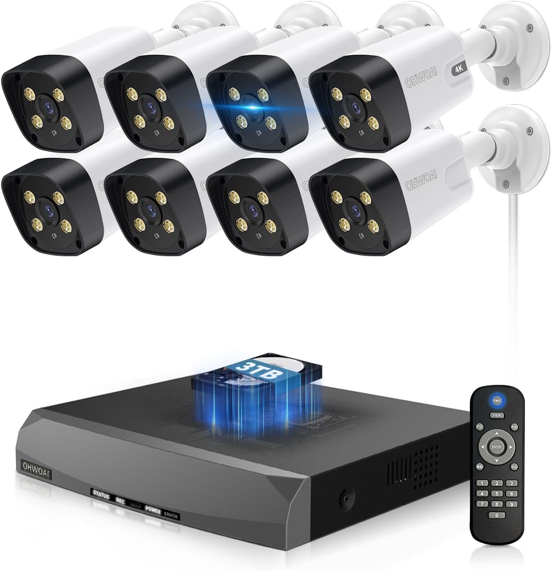 800万画素・双方向通話】4K POE防犯カメラセット8台 音声録画＆双方向