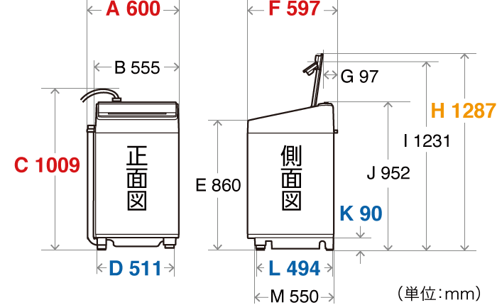 仕様/寸法 | ES-GV7K | 洗濯機：シャープ