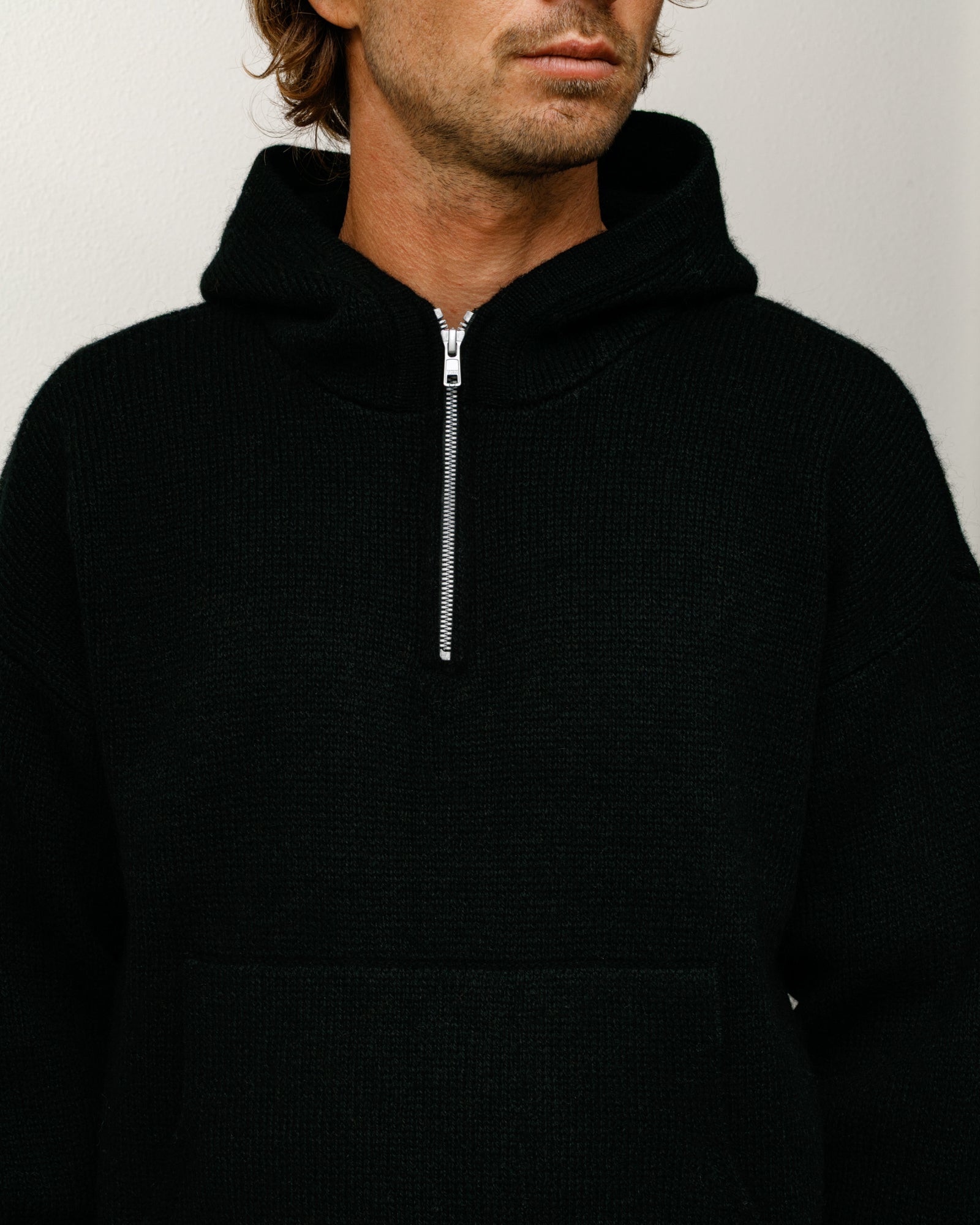 Quarter Zip Knit Hoodie – Black | Tops & Knits | Stüssy Japan