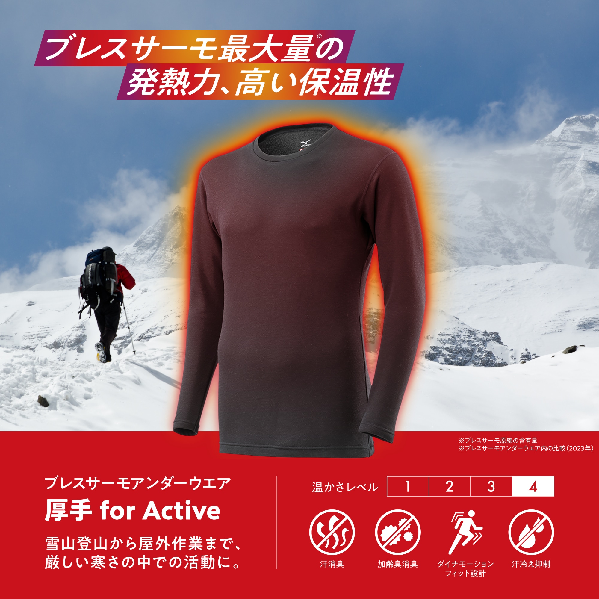 ミズノ直営限定／吸湿発熱】ブレスサーモアンダーウエア 厚手 for