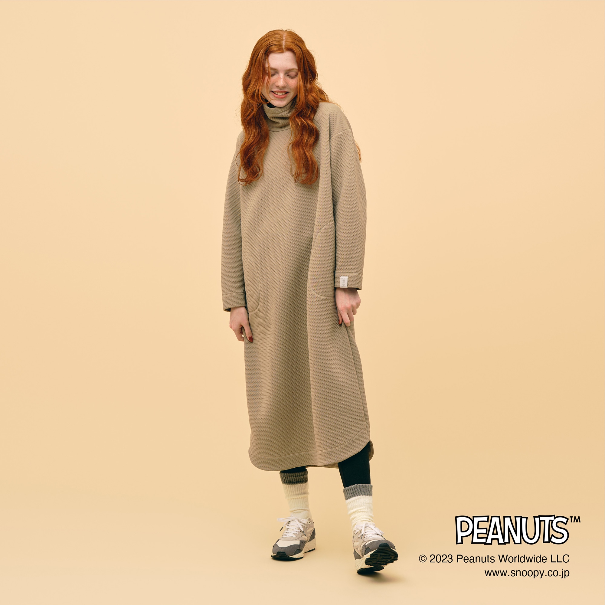 PEANUTS／吸湿発熱】ブレスサーモリップルキルト ハイネックワンピース