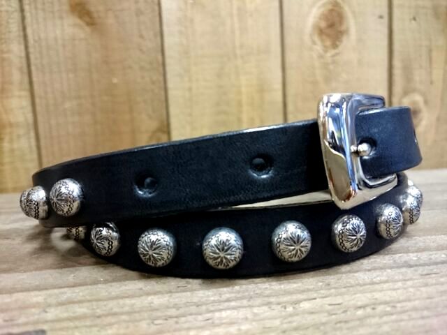 ナローベルト ラウンドスタッズ柄入りシルバー 【ブラック】15mm 細ベルト