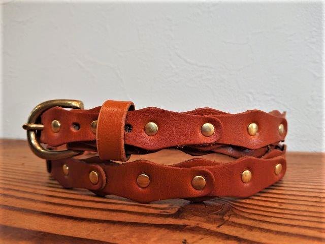 ナローベルト レザーチェーンデザインベルト 栃木レザー【チョコレート