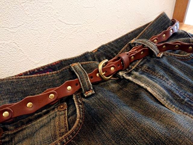 ナローベルト レザーチェーンデザインベルト 栃木レザー【チョコレート