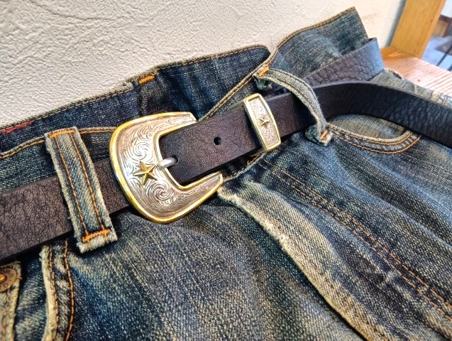 ナローベルト 栃木レザー【ブラック】25mm 【IVAN STAR WESTEN BUCKLE