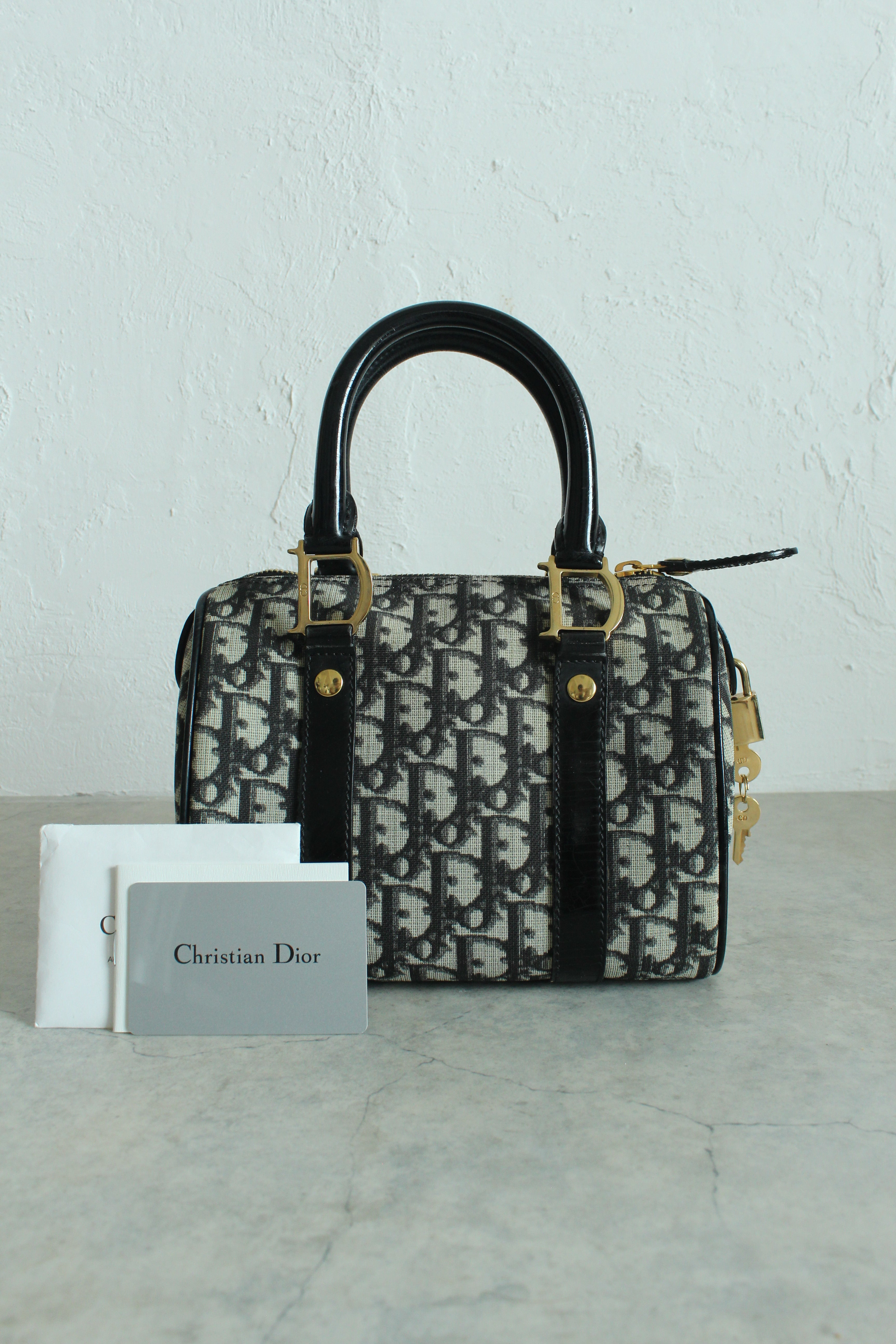 Authentic Vintage Dior Oblique Canvas Trotter PVC Mini Boston Bag