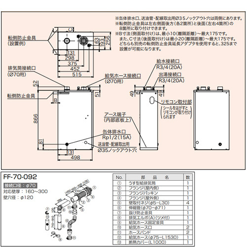 IB-3867F｜CHOFU石油給湯器[本体+FF用給排気筒付属][給湯専用]