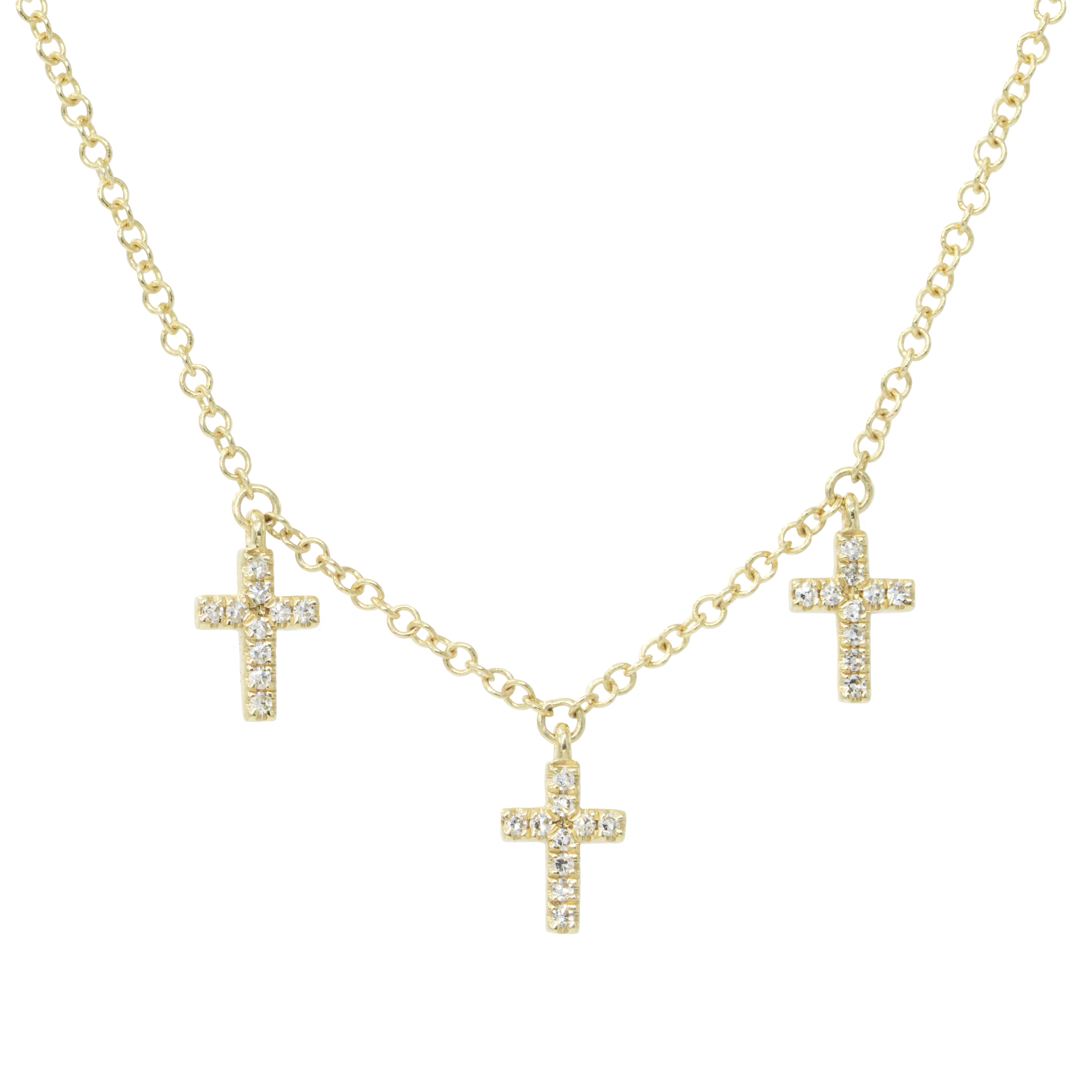 Triple Diamond Cross Necklace In 14k Gold - KAMARIA