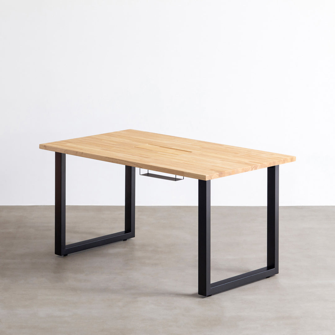THE TABLE / ラバーウッド ナチュラル × Black Steel 配線トレー付き