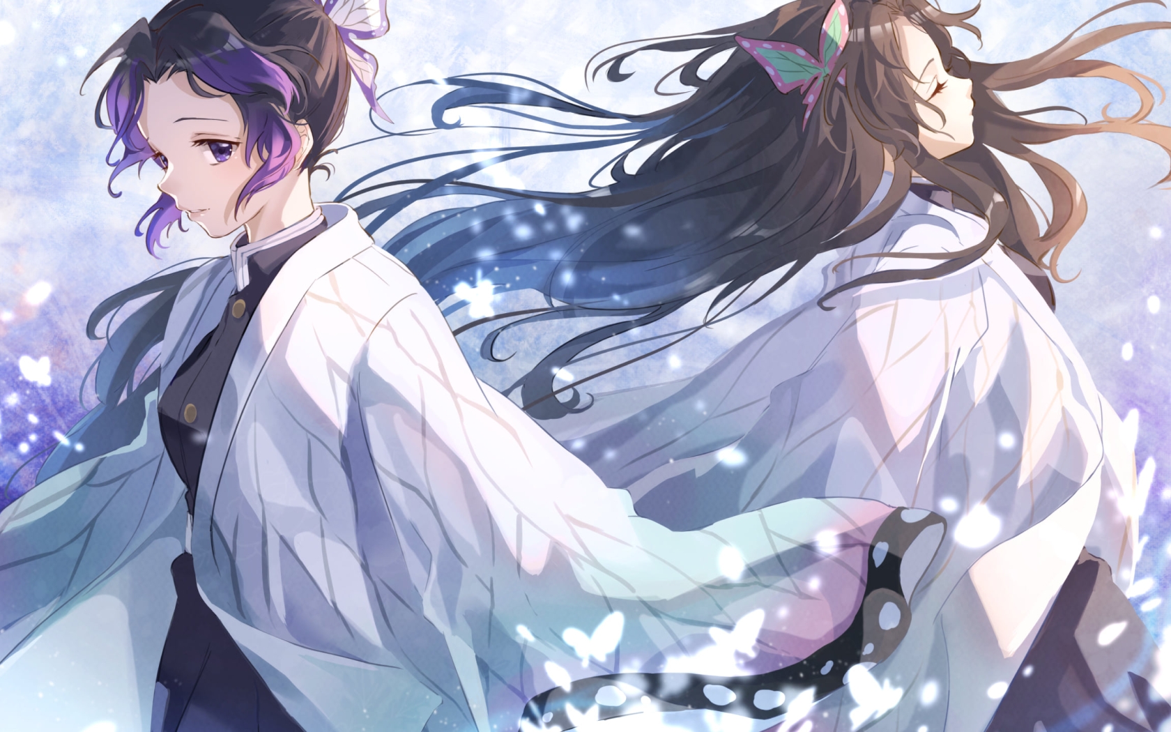 光る蝶と胡蝶しのぶと胡蝶カナエ / 鬼滅の刃(1680x1050px)の