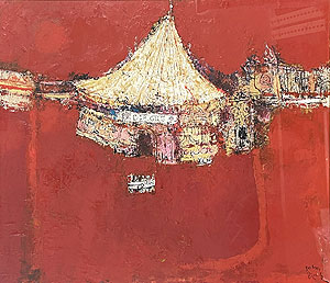 早川義孝「サーカス小屋」油彩 1970年