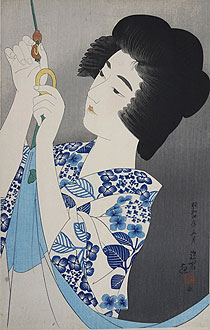 伊東深水「蚊帳」木版画(渡辺版) 1929年