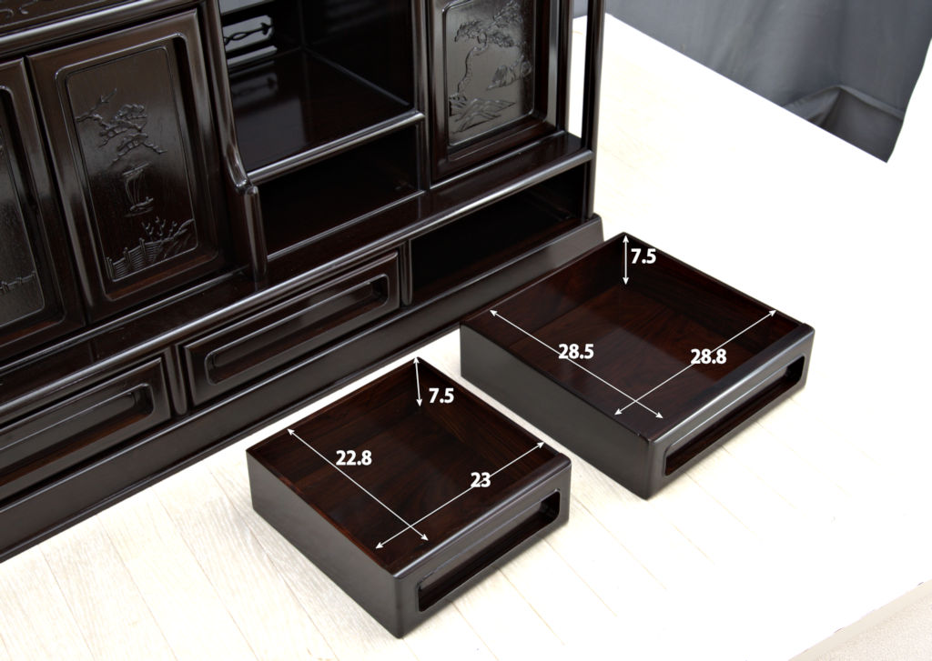 飾り棚: 紫檀 7枚戸 彫り入り 3.8尺棚 no.8627 / 唐木家具OSAKA