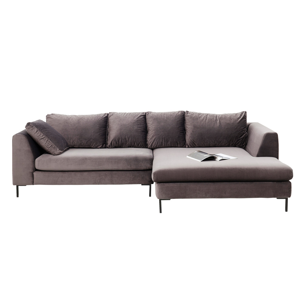 廃番】ジャンニ ベルベットグレーブラック コーナーソファ(ライト) - L