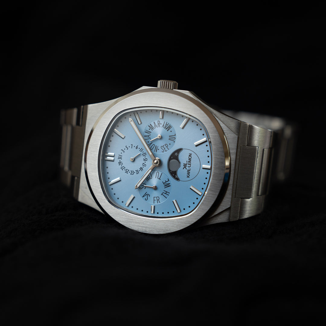 Triple Calendar Moonphase Ice Blue - KARL-LEIMON Watches