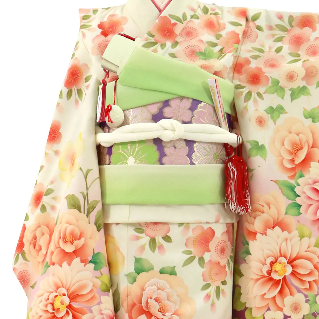 乙葉》白と紫にダリアの着物／七五三・七歳女の子 | 宅配着物レンタル