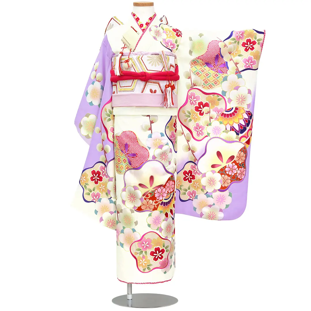 白地と薄紫に梅の着物（紫）／七五三・七歳女の子 | 宅配着物レンタル