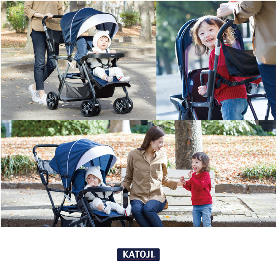 KATOJI 二人乗りベビーカー 『二人でゴー』 後席＋キッズボードで座っ