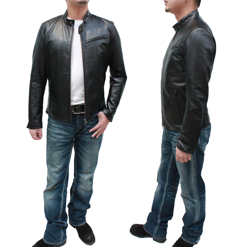 ラム革 シングルライダースジャケット メンズ ブラック M/ 53271