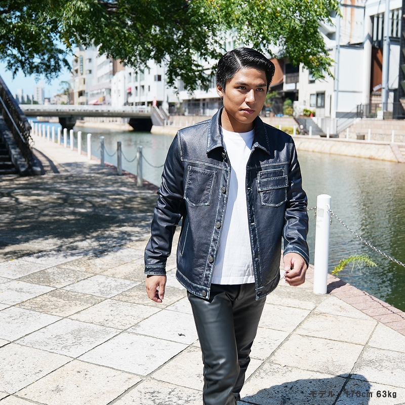 レザージャケット メンズ ラム革 Gジャンタイプ 本革 ブラック M/L/LL