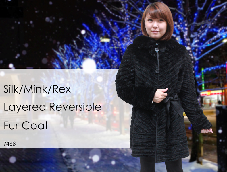ミンク シルク 毛皮コート リバーシブル レディース ブラック/グレー 7488