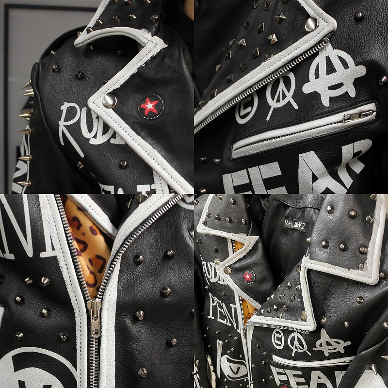 鋲ジャン メンズ スタッズ付き ロックスター レザージャケット ヒョウ