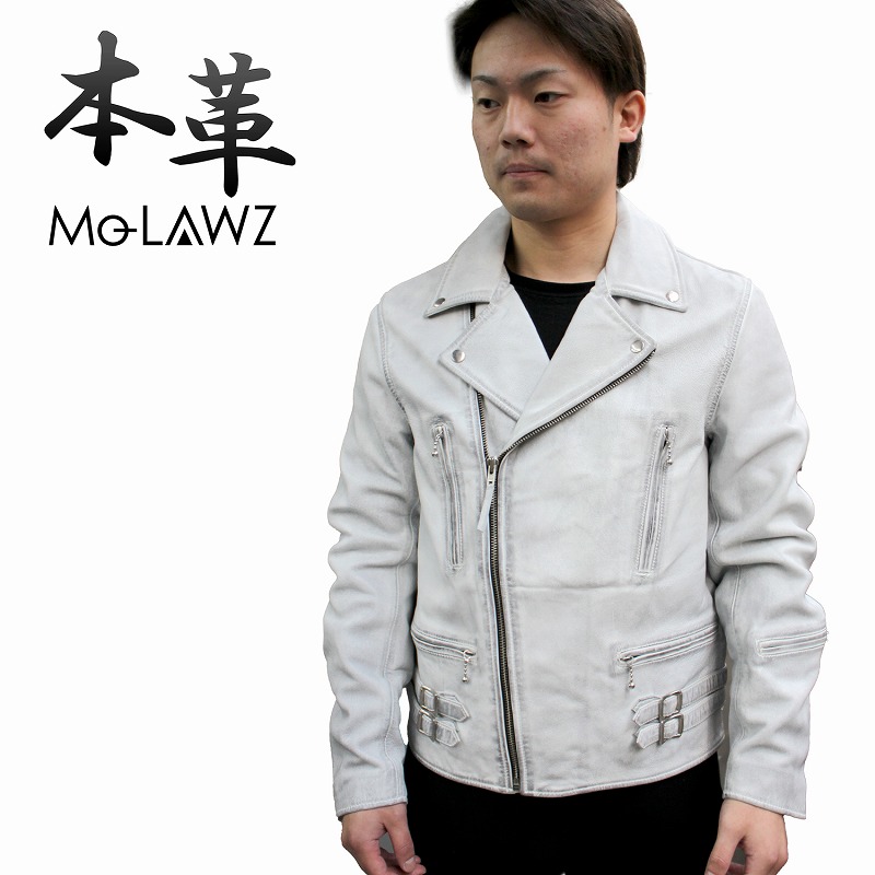 Mo-Laws ラム革 メンズ ダブルライダースジャケット UKタイプ ダメージ