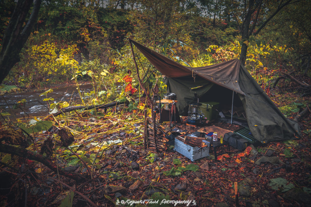 私有地をお借りして秋の野営キャンプ！BUNDOKや軍幕を使って楽しんで来