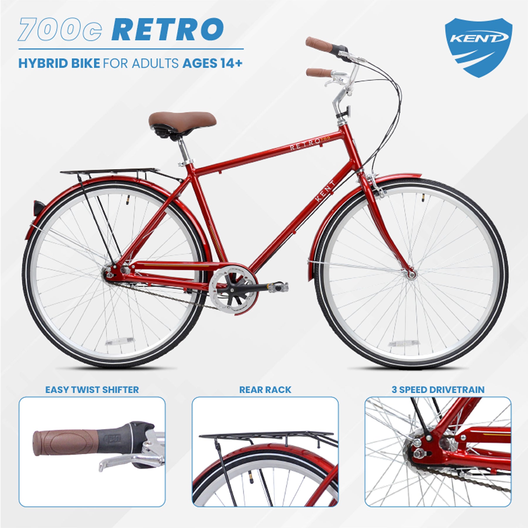 700c Kent Retro | Commuter Bike for Men Ages 14+