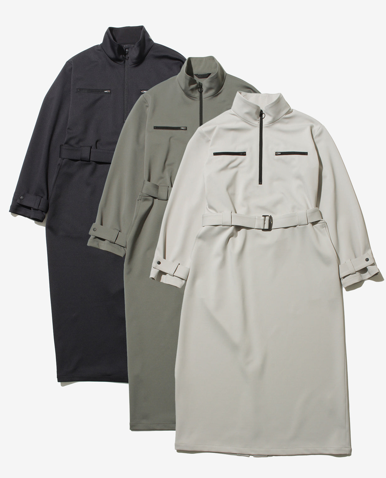 0202_D ダンボールニット ベルト付きZIP UPワンピース (ブラック) – K