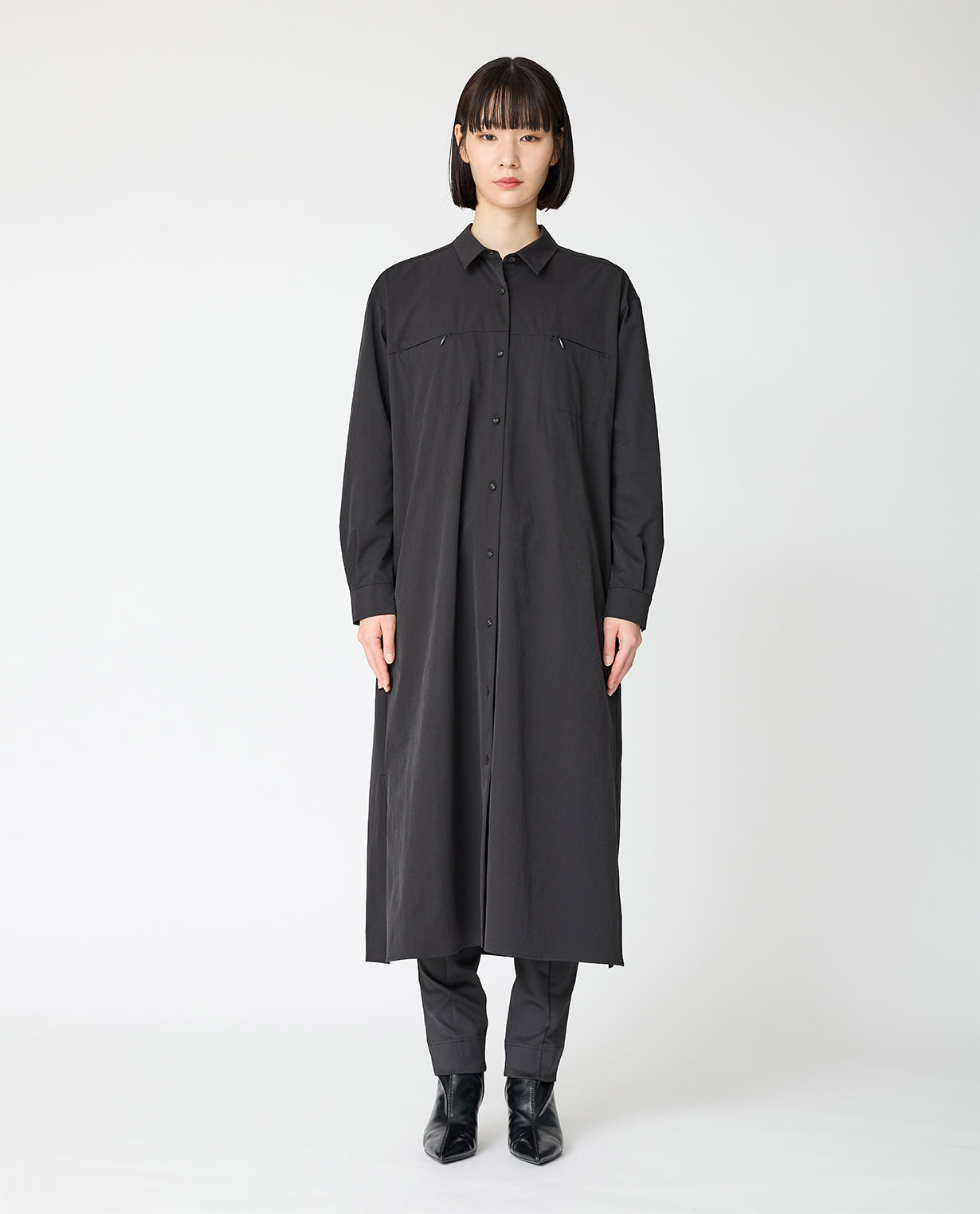 0205_L ヴィンテージストレッチシャツワンピース (ブラック) – K-3B