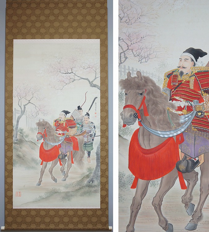 学田平安忠 武者絵 桜 (大幅) | 掛軸(掛け軸)販売／表装ご依頼は掛軸