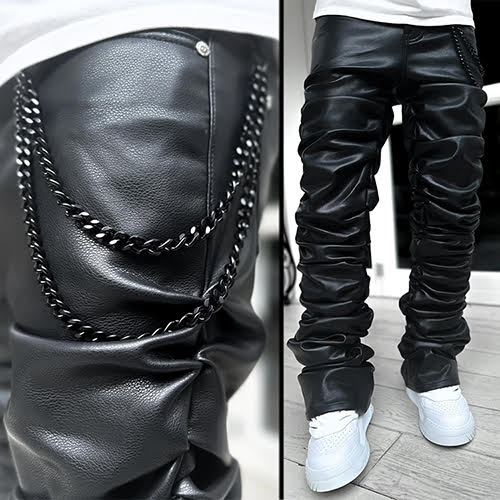 GUAPI ALL BLACK SUPER STACKED LEATHER PANT | KingStar