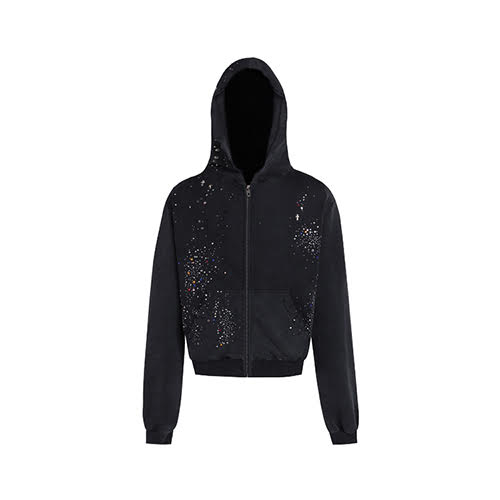DND4DES RHINESTONE BLACK ZIP-UP HOODIE BLACK | KingStar