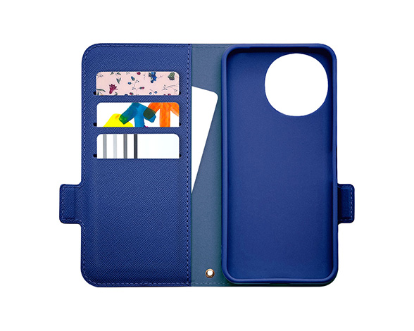 AQUOS sense9専用ケース スタンドレザーフリップ手帳 横型 ネイビー