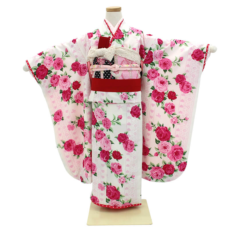 七五三レンタル｜七歳｜松田聖子さんプロデュース｜白 ピンク バラ