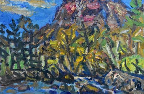 関四郎五郎 「秋の焼岳」 油彩 F8号 豪快！爽快！躍動感！ 圧倒の