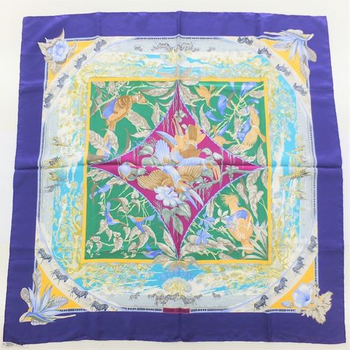 エルメス スカーフ HERMES カレ90 TROPIOUES 鳥 シマウマ キリン 動物