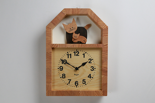 ネコの親子の時計／商品一覧 | キコリ 手づくり時計工房【本店