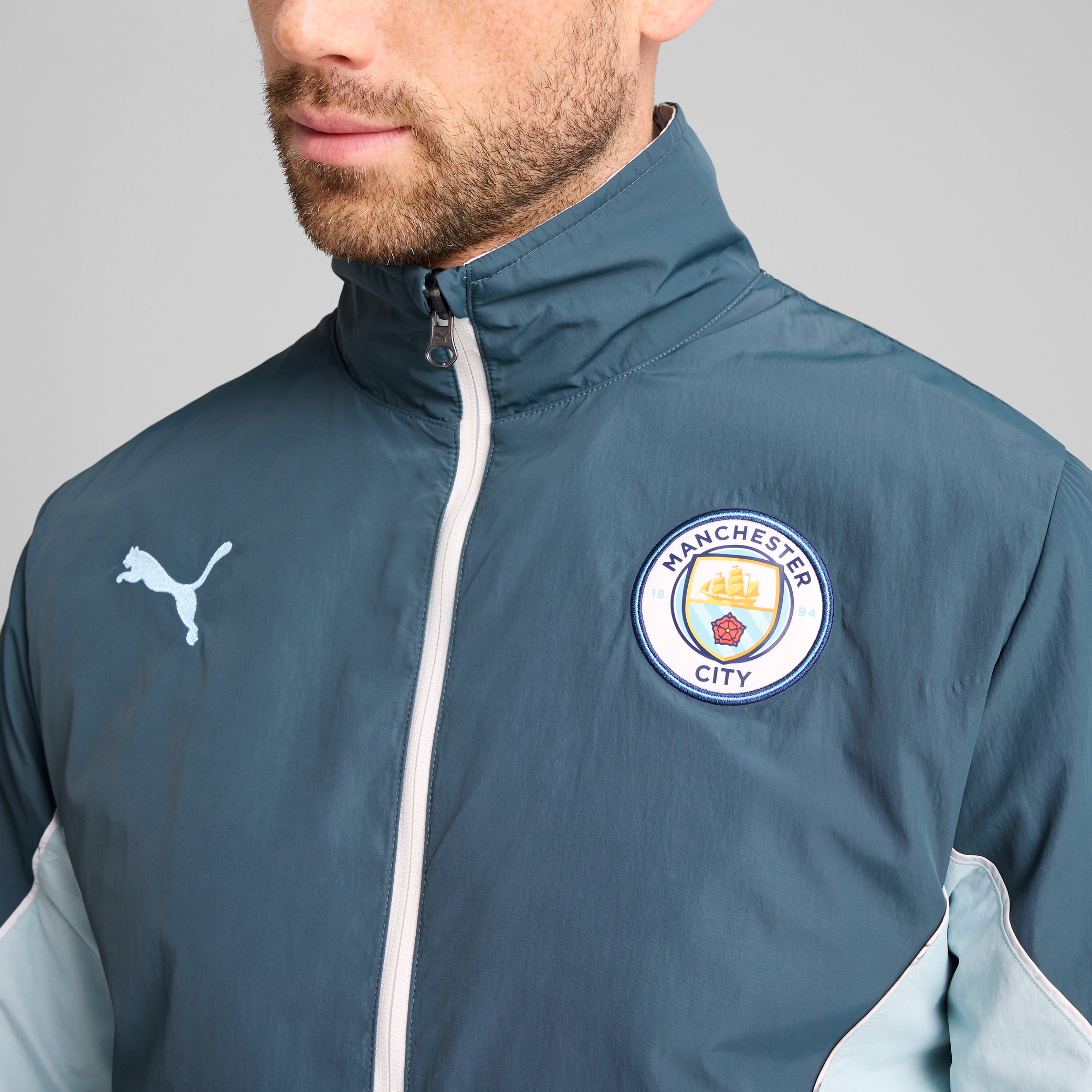 Man City FC REVERSIBLE JACKET [Gray Skies/Team Light Blue] - KidSuper