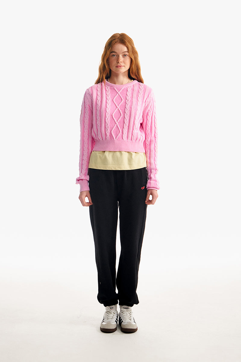 スモールチェリー2トーンケーブルクロップニット【ピンク】