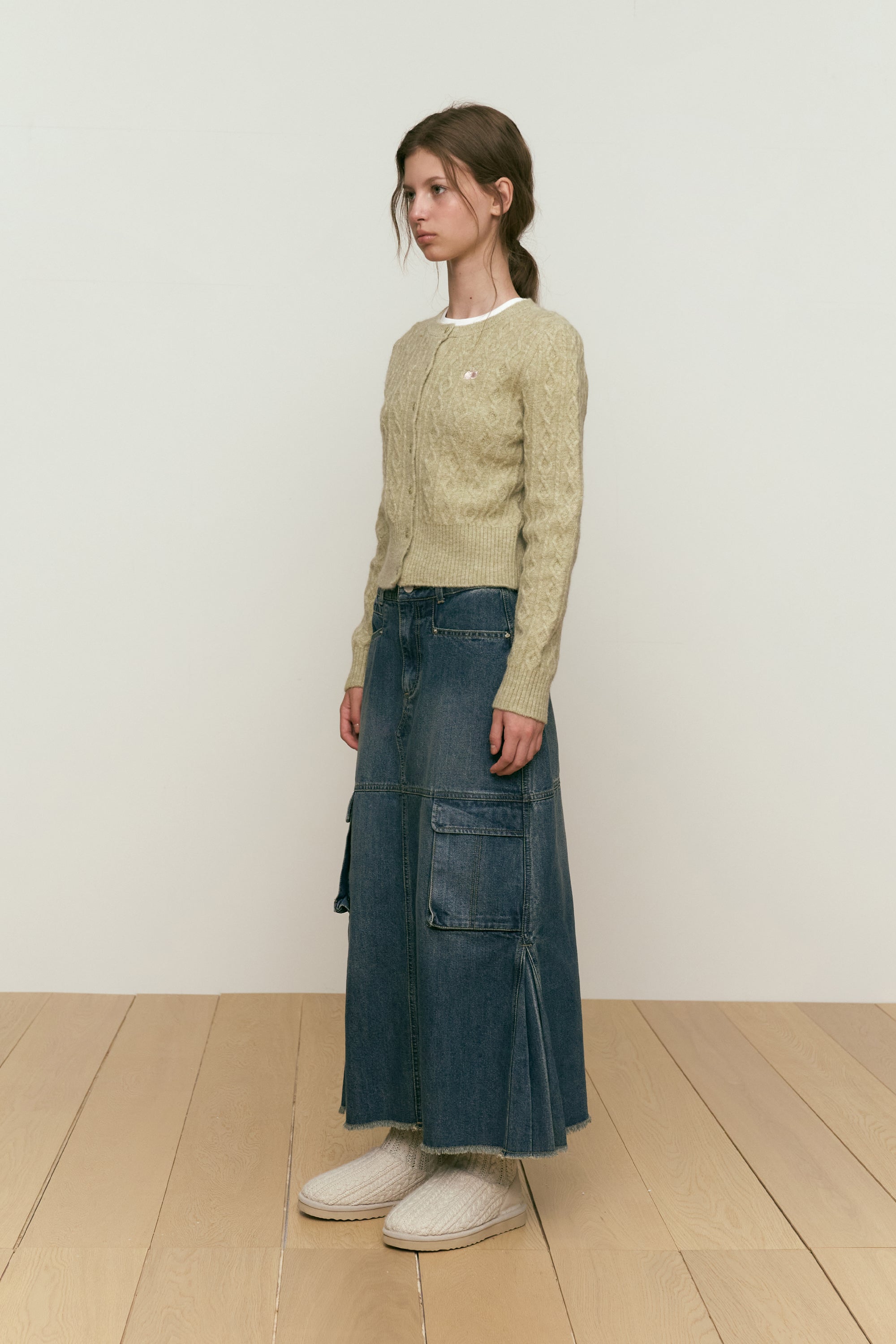 スモールチェリーケーブルニットカーディガン【グリーン】