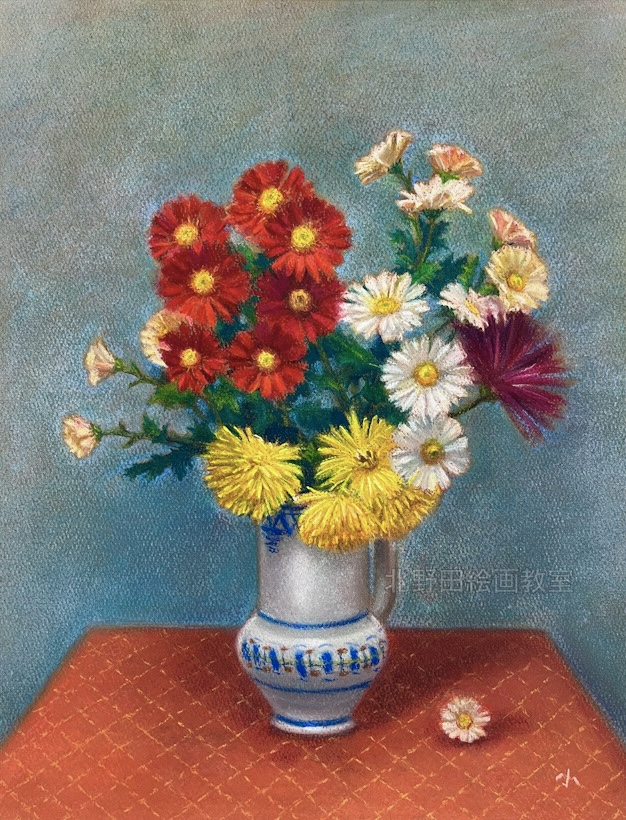 作品紹介】講師💐『菊花』パステル画 | 北野田絵画教室