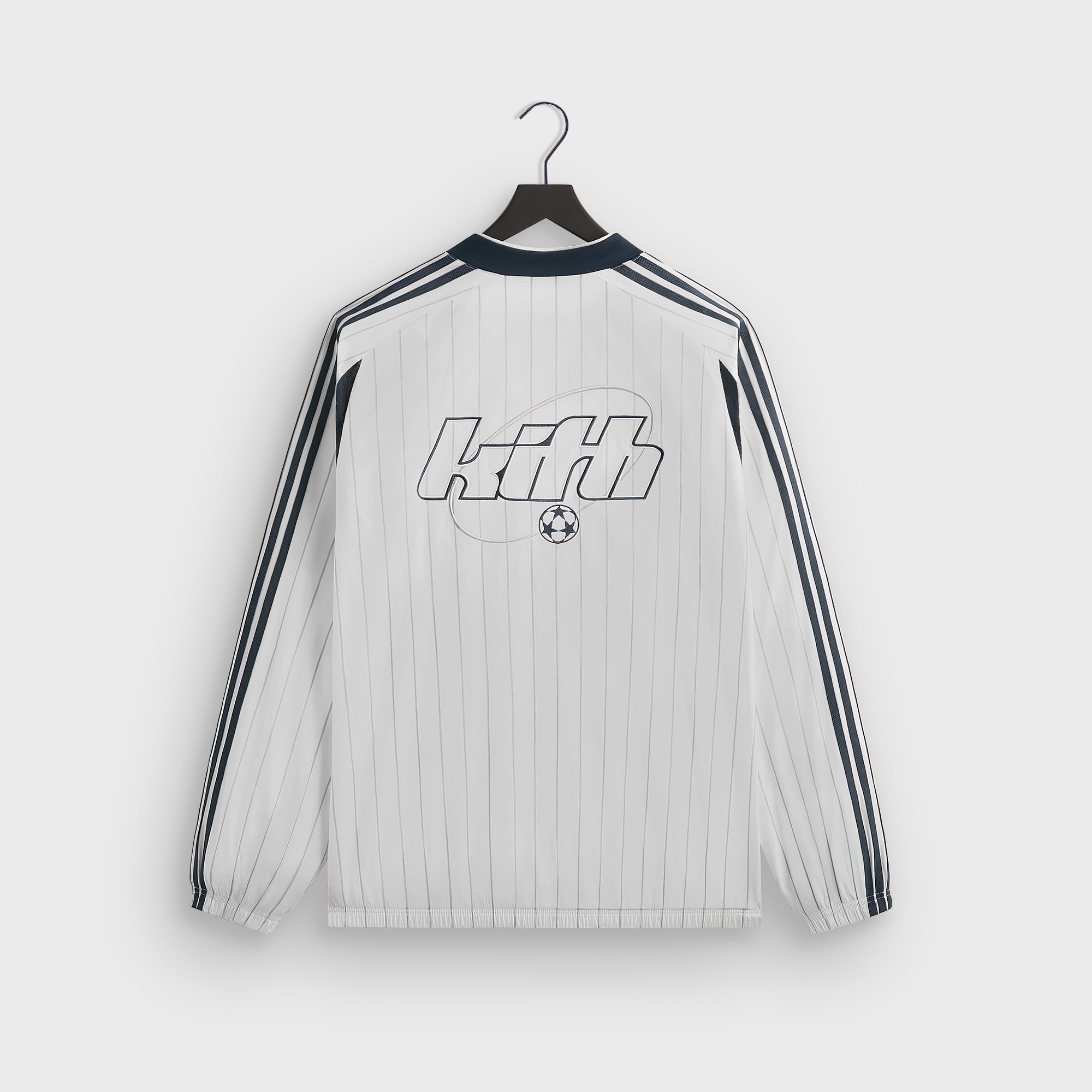 Kith for adidas Football Pinstripe Long Sleeve V-Neck - White