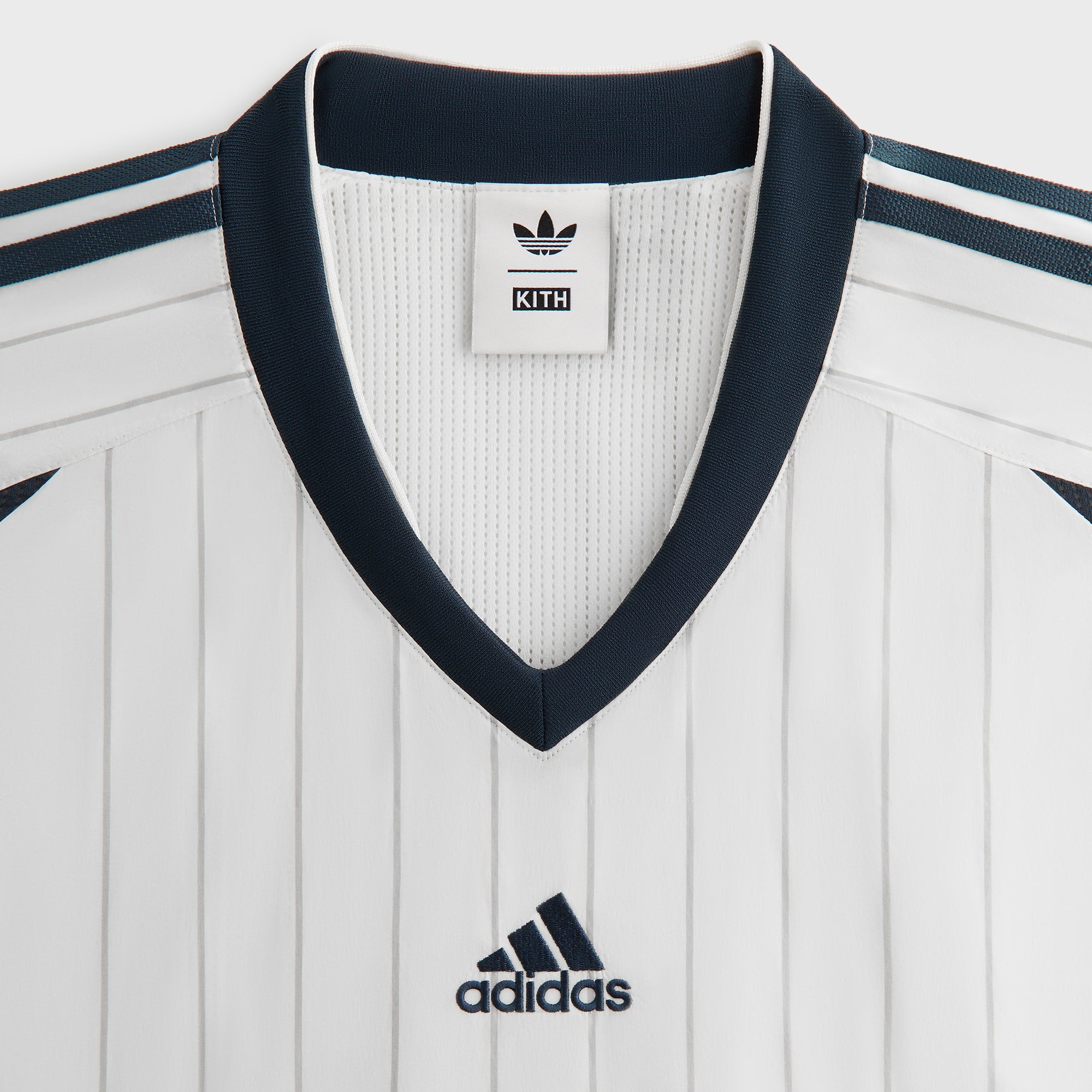 Kith for adidas Football Pinstripe Long Sleeve V-Neck - White