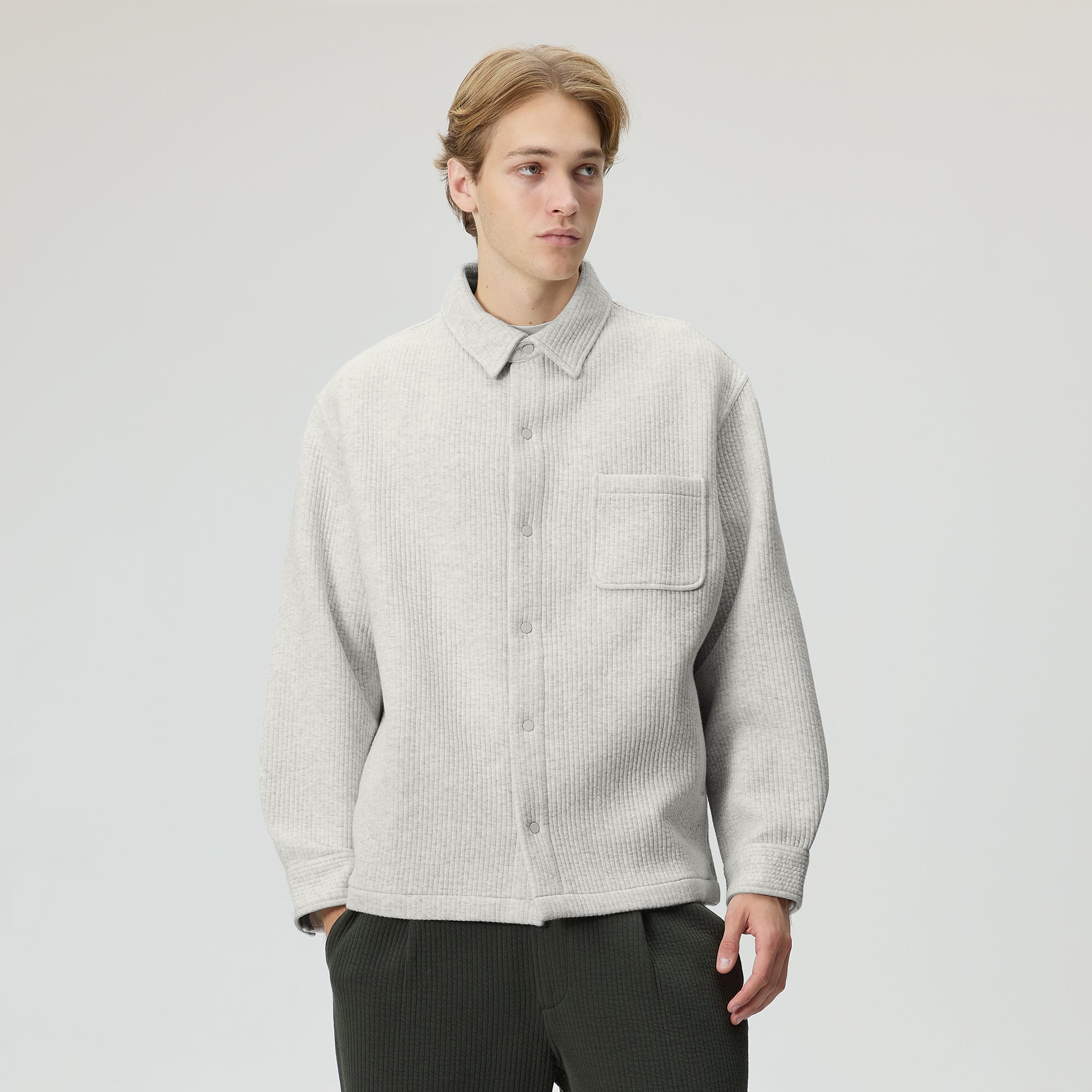Kith Striped Interlock Ginza Shirt Jacket - Light Heather Grey