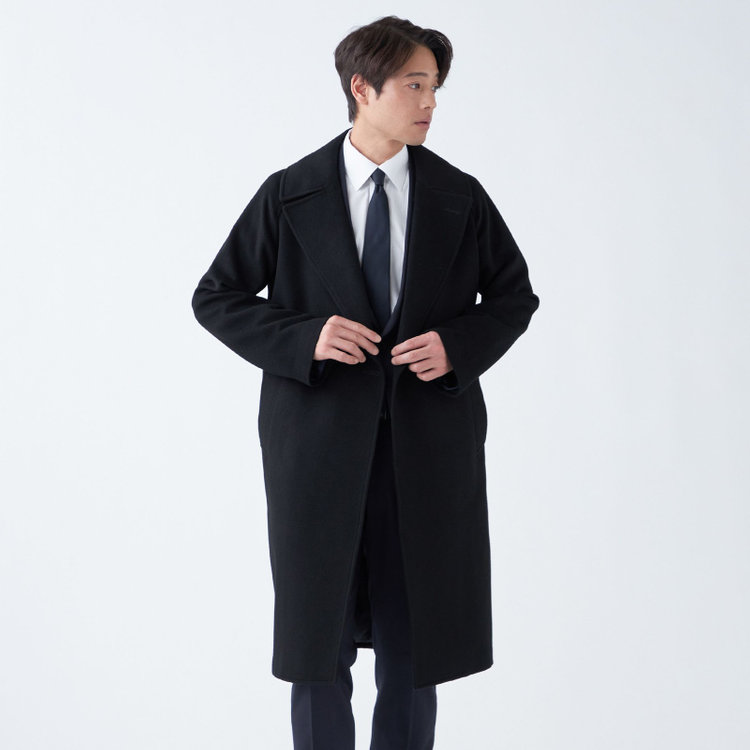 カシミヤアンゴラブレンドダブルラグランベルテッドコート/ブラック