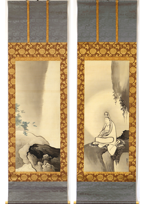 橋本雅邦 観音 瀑布 双幅 | 古美術瀬戸